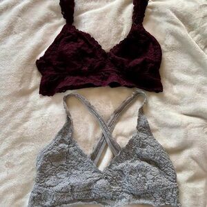 2 Aerie Lace Bralette Set - Burgundy and Gray